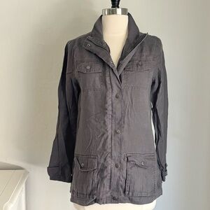 Artisan NY 100% Linen Charcoal Gray Twin Snap Pocket Full Zip Womens Jacket, S